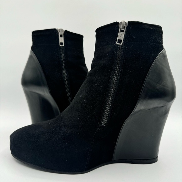 ANN DEMEULEMEESTER BLACK LEATHER BOOTS ANKLE BLACK WEDGE BOOT PLATFORM BOOT 38.5 - Picture 10 of 17